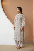 Earthy Sage Floral Block Printed Pure Cotton Kurta Set