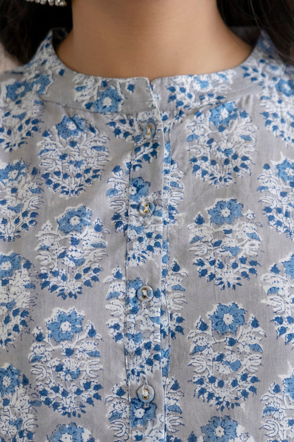 Cool Grey Floral Hand-Block Printed Pure Cotton Kurta Set