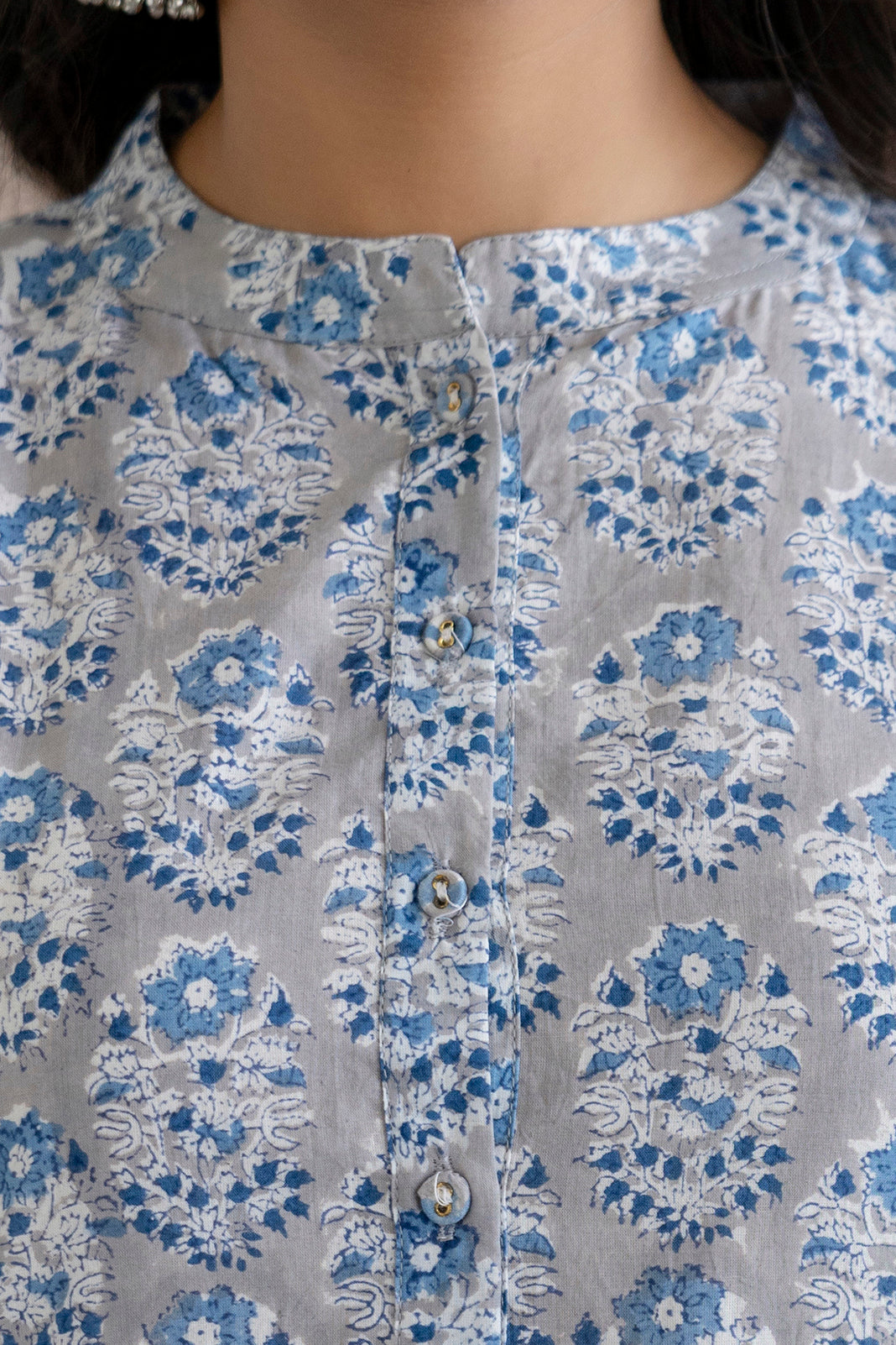 Cool Grey Floral Hand-Block Printed Pure Cotton Kurta Set